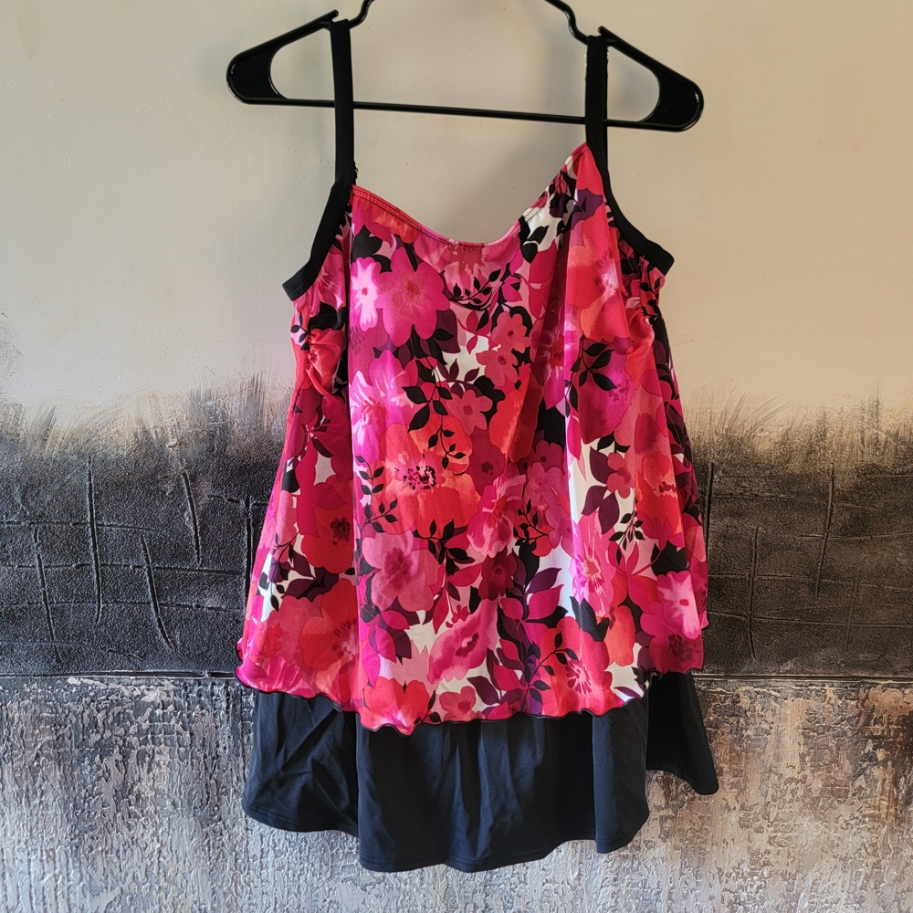 Lands' End Pink & Black Floral One-Piece Swimdress